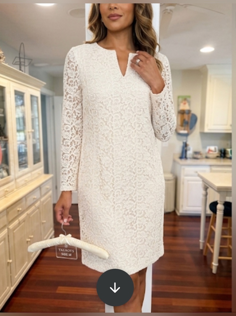 Talbots Cream Long Sleeve Lace Dress